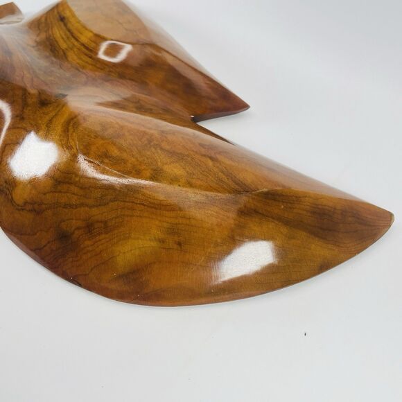 LARGE WOODEN VTG LEAF SHAPE Serving Candy Bowl Tray 3 Sections 18" X 10" MCM - Picture 11 of 14